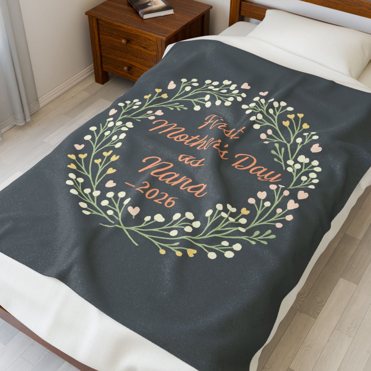 Personalized Floral Velveteen Blanket for Nana - 1st Mother's Day Cozy Throw - Hearth&Hugz