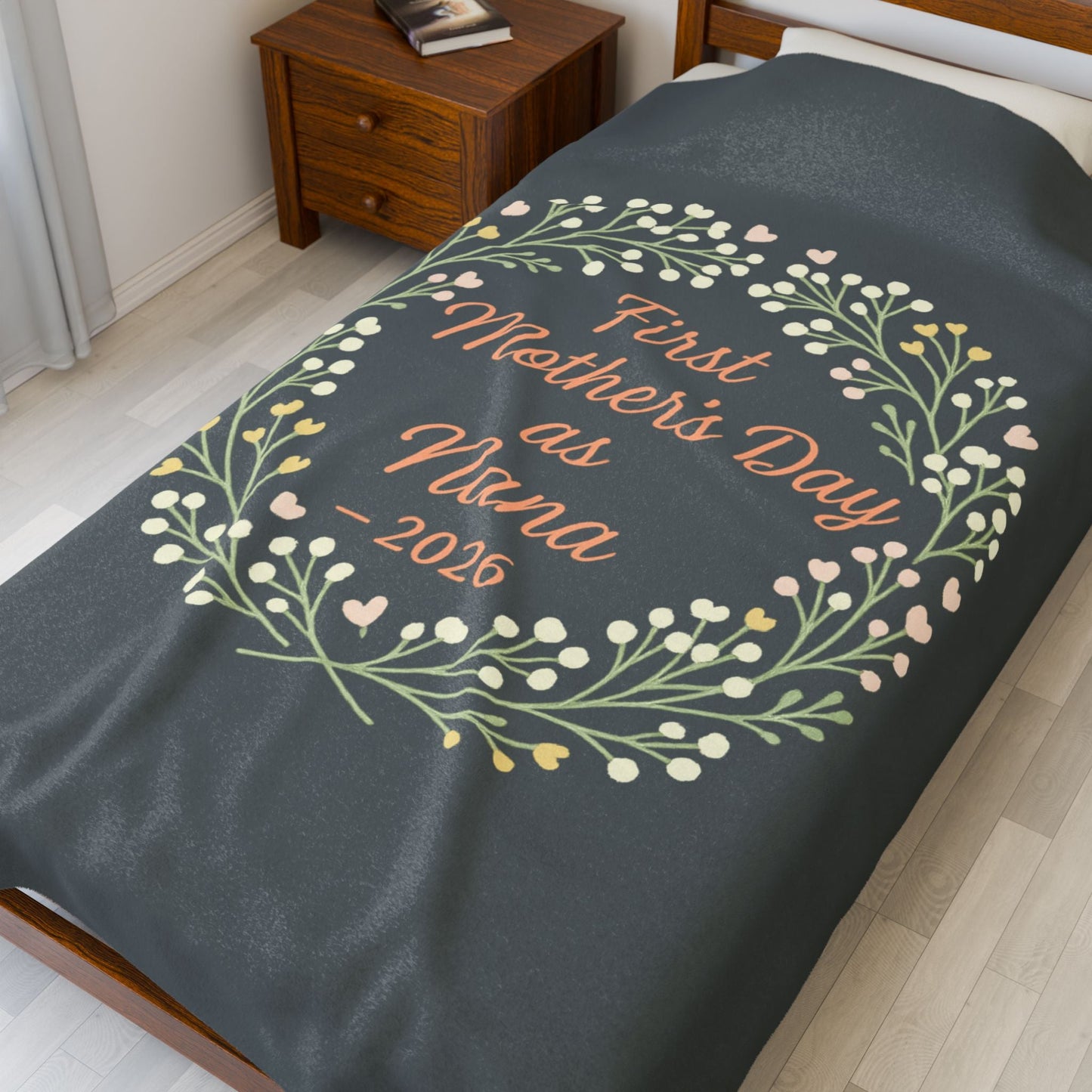 Personalized Floral Velveteen Blanket for Nana - 1st Mother's Day Cozy Throw - Hearth&Hugz