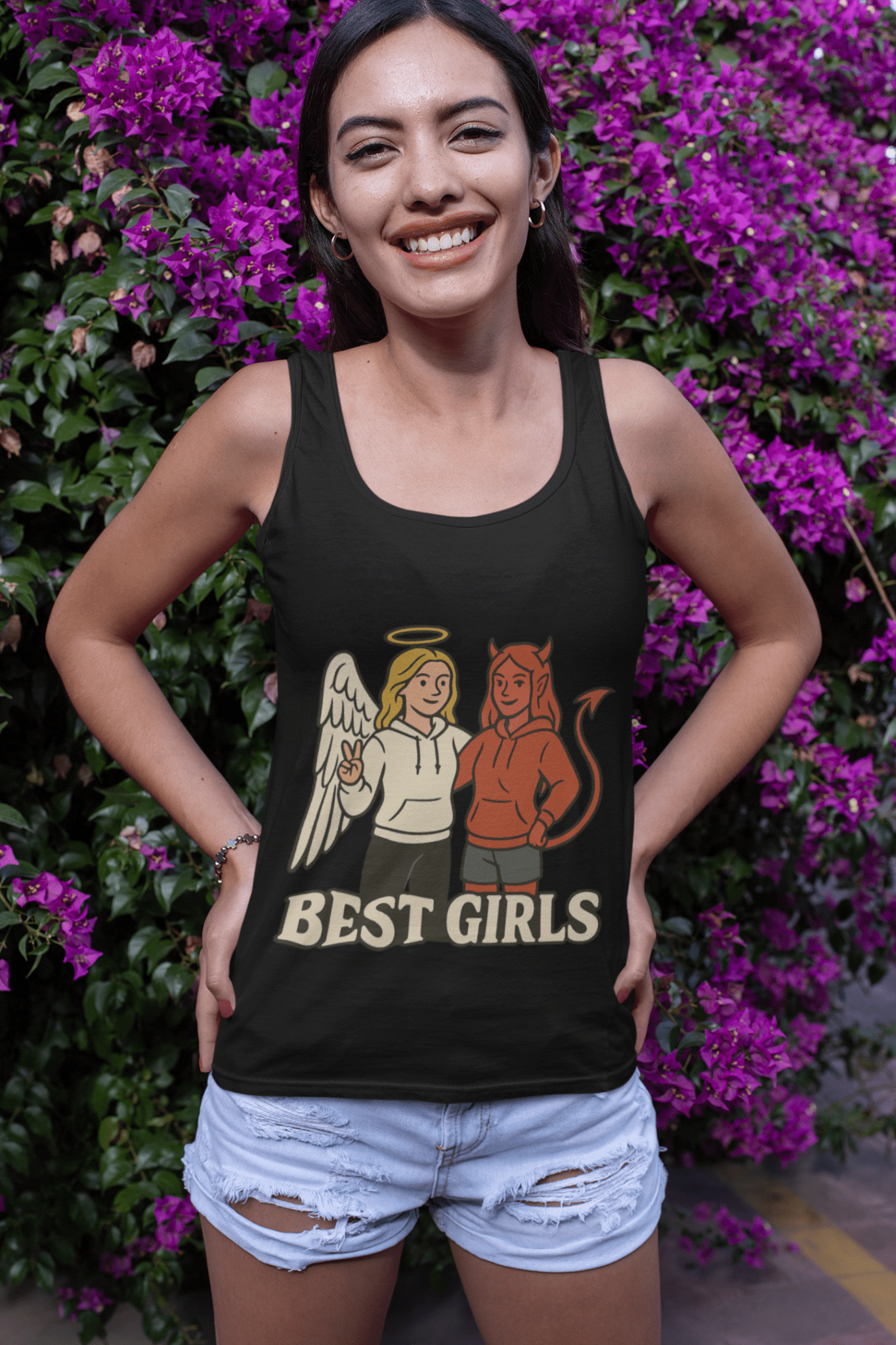 Angel & Devil Best Girls Tank — 'When You See Us Together, Good Vibes Ahead' Graphic Tank Top - Hearth&Hugz