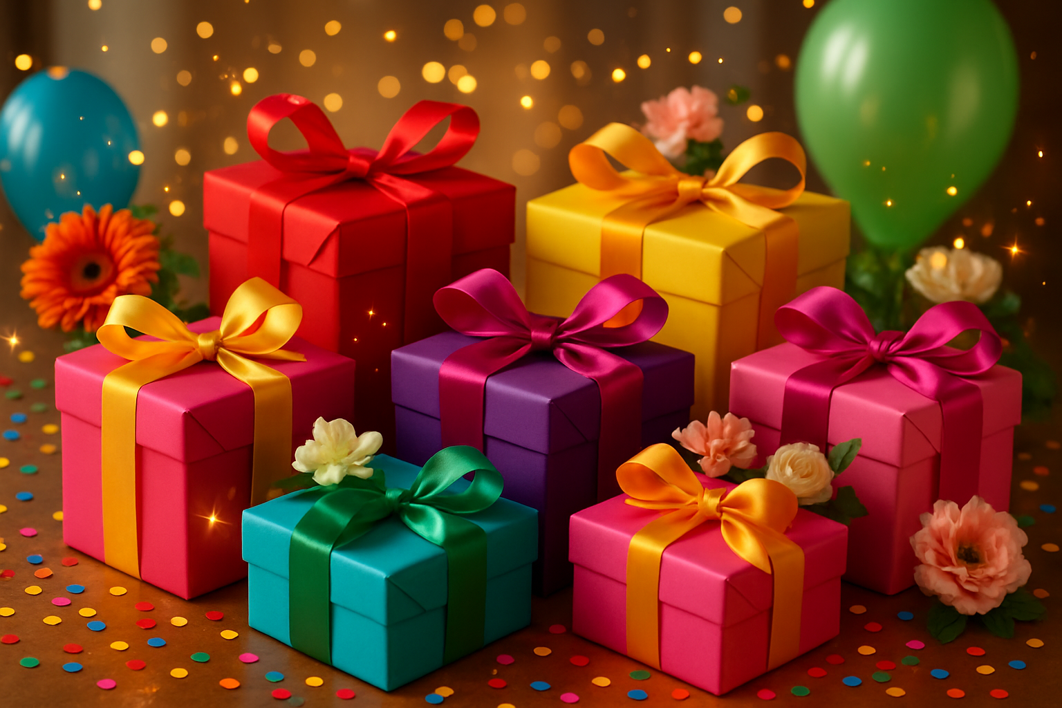 Gifts from family celebration of birthday and anniversary.  Make bright and add a lot of color.  Front page photo for website so high definition 